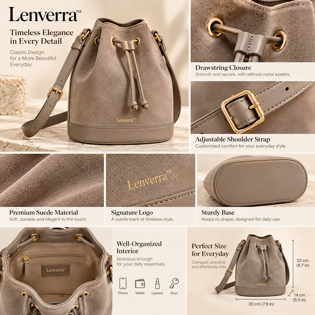 Luna Drawstring Bucket Bag detail image