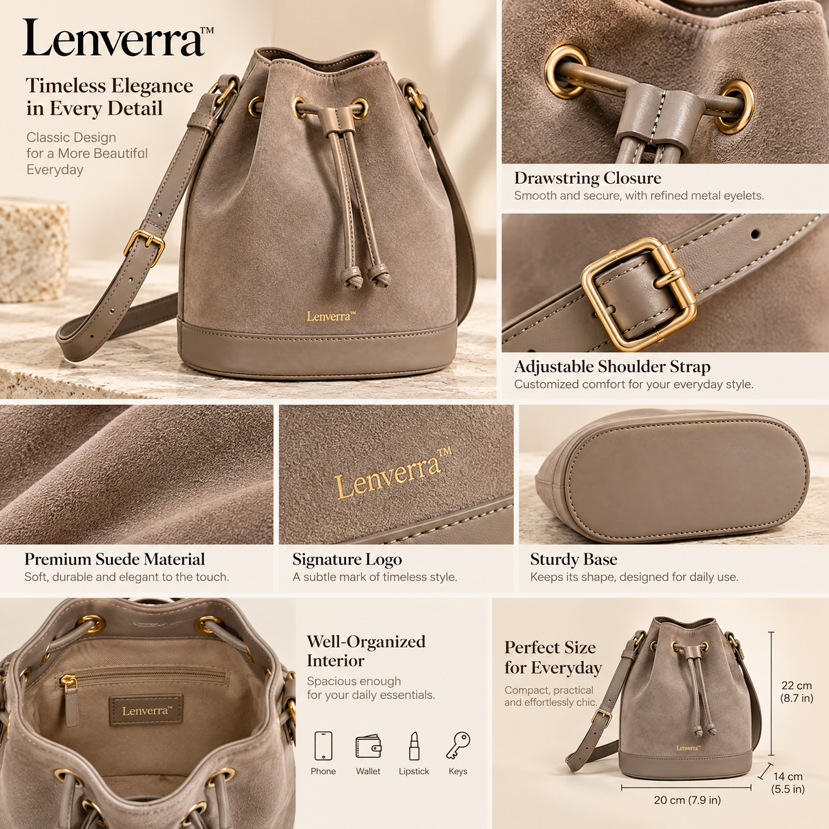 Luna Drawstring Bucket Bag detail image